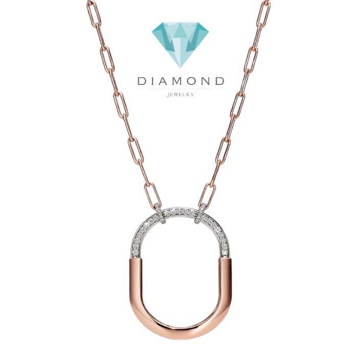 chain diamond necklace  lock pendant 18k -Diamond Jewelry