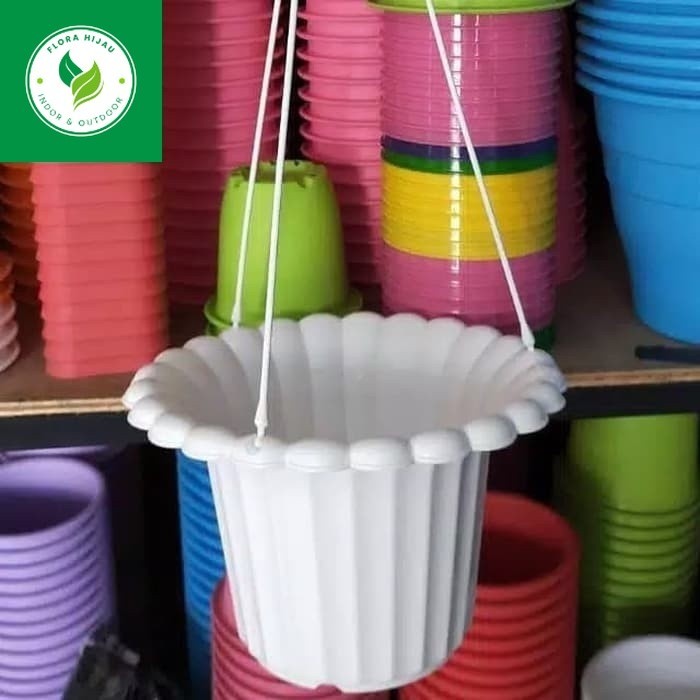 ~ Pot gantung mawar putih pot gantung cantik pot bunga plastik pot bunga