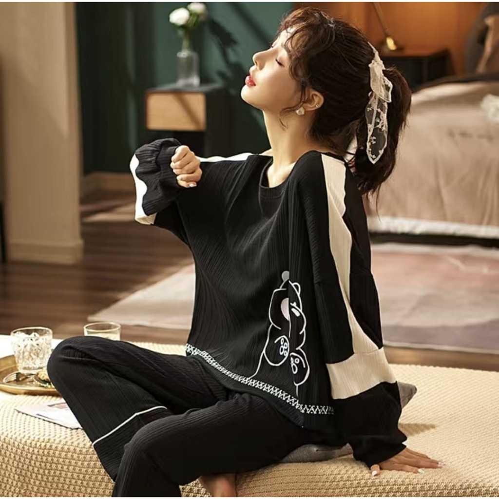 Baju tidur piyama lengan panjang celana panjang bahan kaos import lengan panjang SETELAN SETCEL ONES