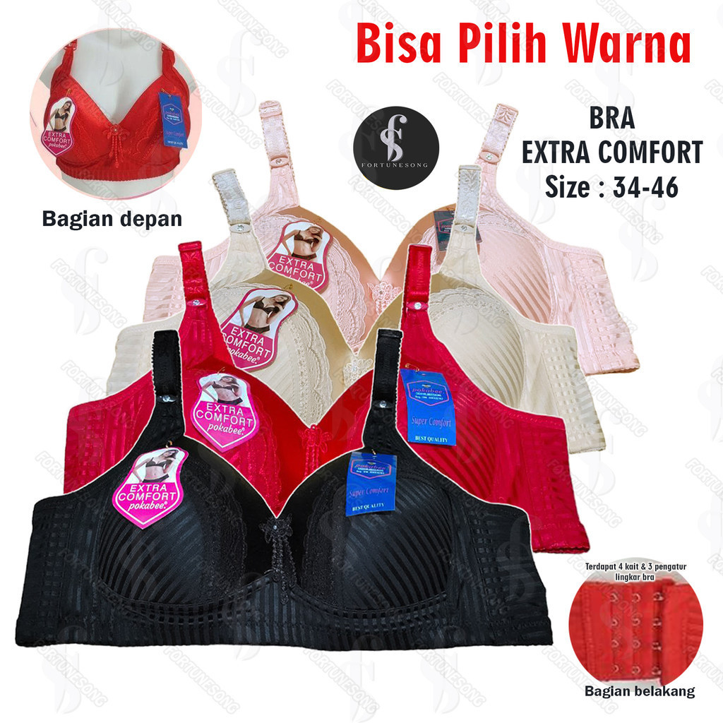 Fortunesong - Bra Jumbo Tanpa Kawat Big Size Cup D Kait 4 PILIH WARNA