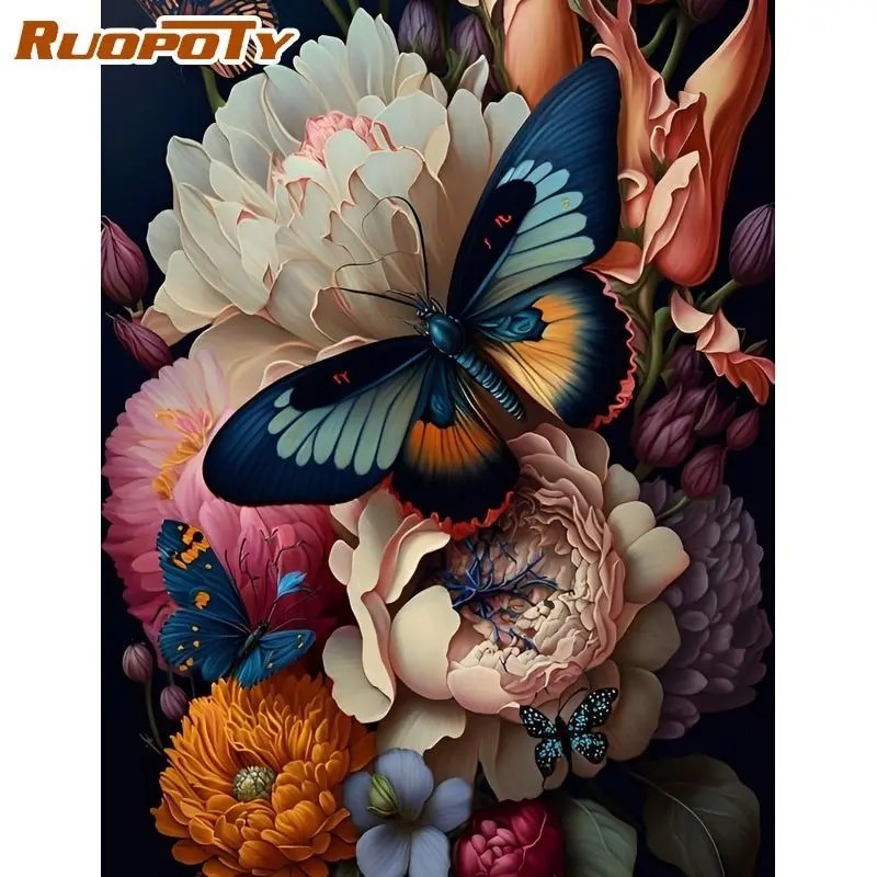 

RUOPOTY Acrylic Painting By Numbers Handpainted Decorative Paintings Butterfly Coloring By Numbers On Canvas Unique Gift