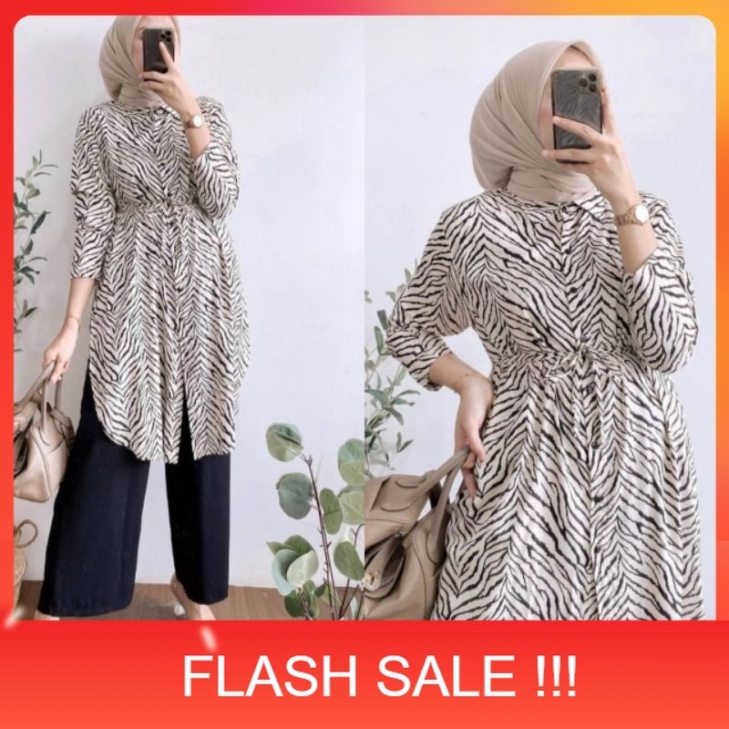 PROMO NEW ONE SET VALEYA SETELAN WANITA CELANA TUNIK BAHAN RAYON MOTIF GARIS ABSTRAK ESTETIK, BAJU W
