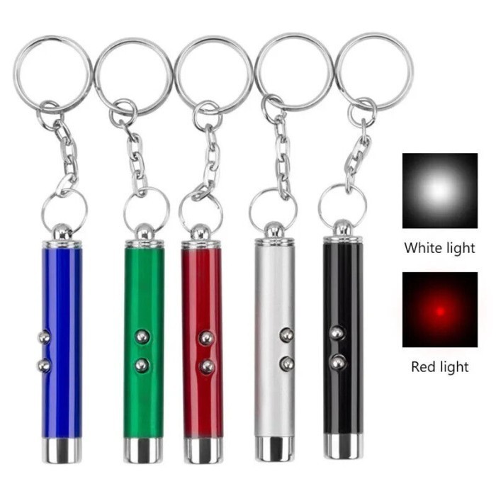 Autoshop 2in1 Gantungan Kunci Red Laser Pointer Tunjuk Senter Lampu Mini 2 in 1 Red Dot Mainan Anak 