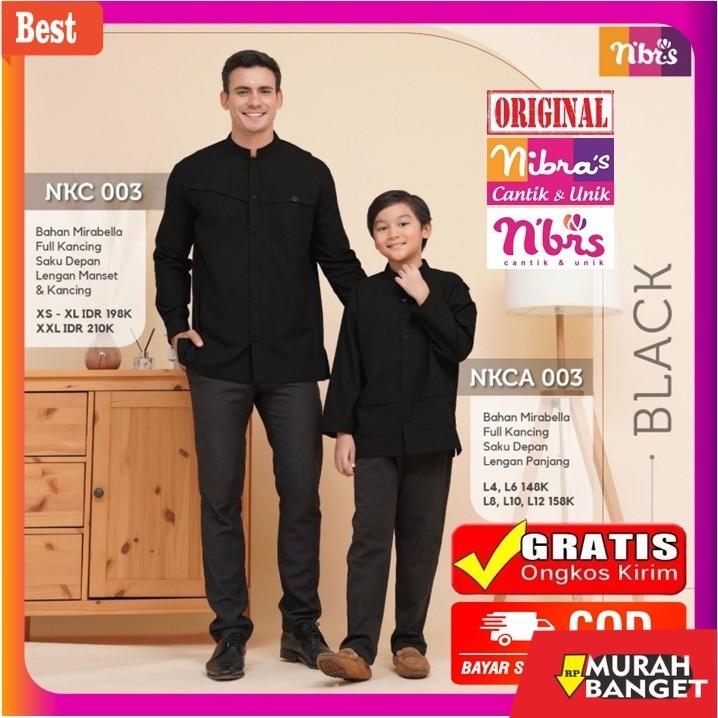 Baju timur tengah pria- Nibras Couple Ayah dan Anak Laki Laki Cople Baju Koko Nibras Lengan Panjang 