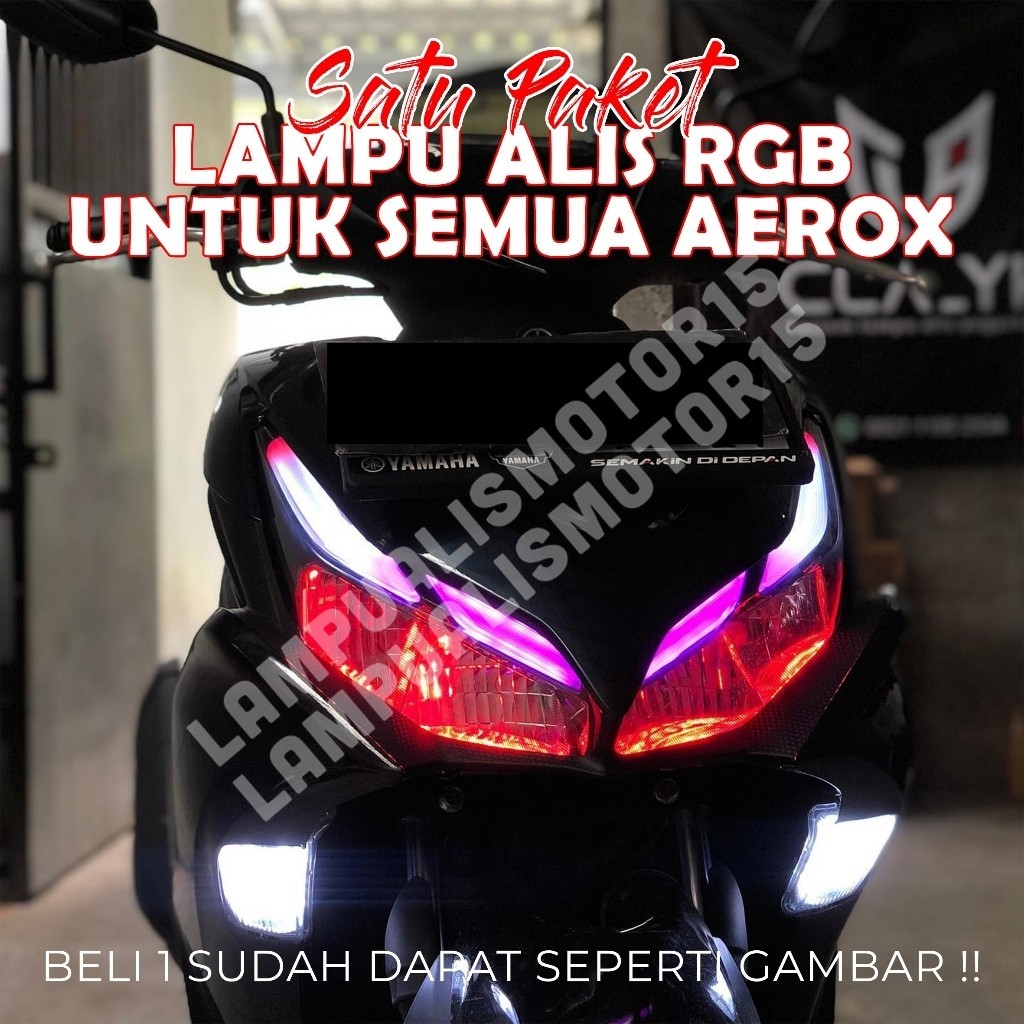 SATU PAKET LAMPU ALIS RUNNING RGB UNTUK AEROX BONUS DEMON EYE / LAMPU ALIS RGB YAMAHA AEROX TINGGAL 
