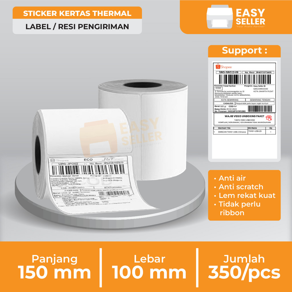 

Label Thermal Resi Stiker 100x150 mm / Kertas Sticker A6 100 x 150 mm / Paper Thermal 100x150mm 500