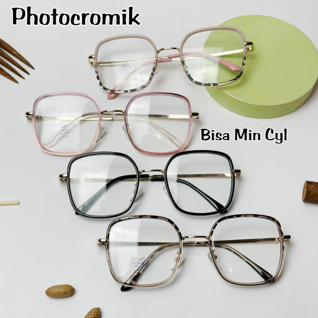 TERMURAH SE-SHOPEE - [COD] Kacamata cat eye kotak lensa Photocromic  Bluecromik 82040 Terbaru Wanita