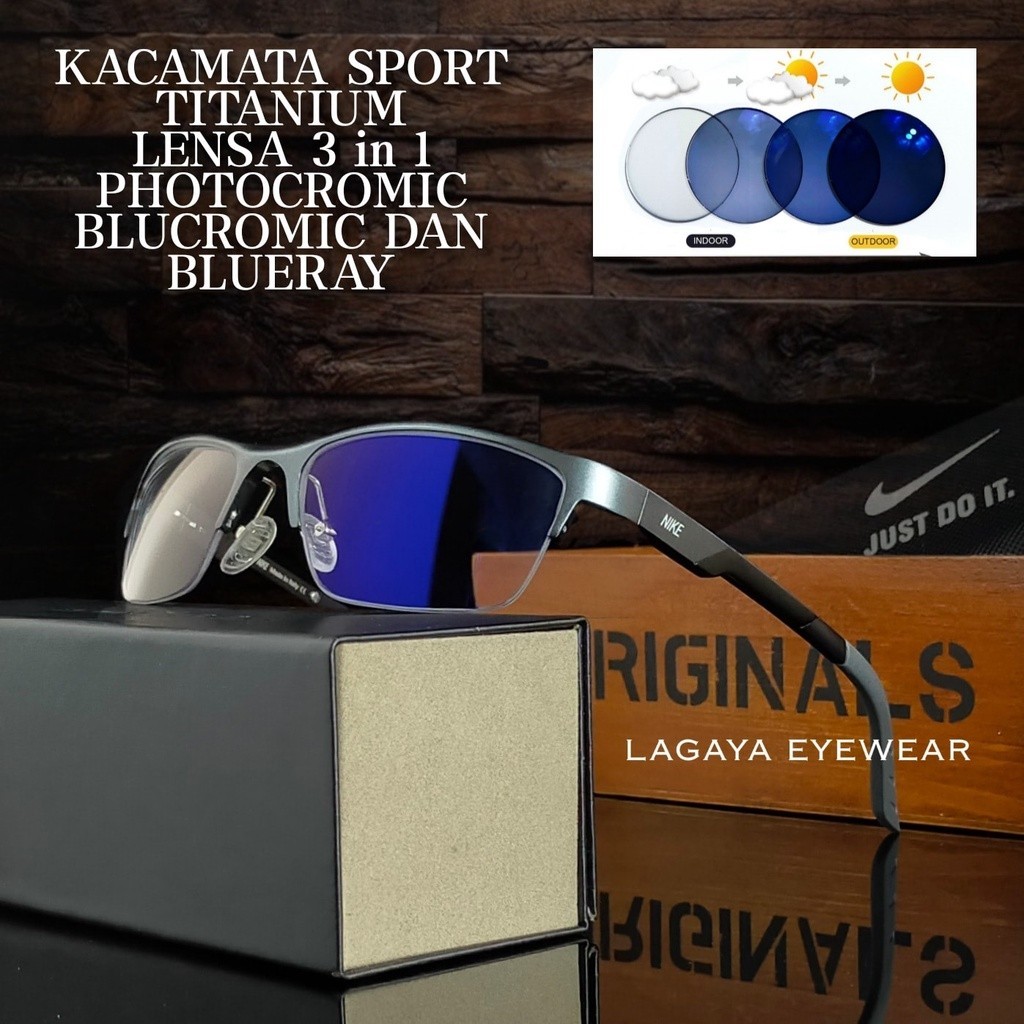 KACAMATA HITAM BLUCROMIC 3 IN 1 NORMAL MINUS CYL PROGRESIVE PHOTOCROMIC BLUCROMIC BLUERAY ANTIRADIAS