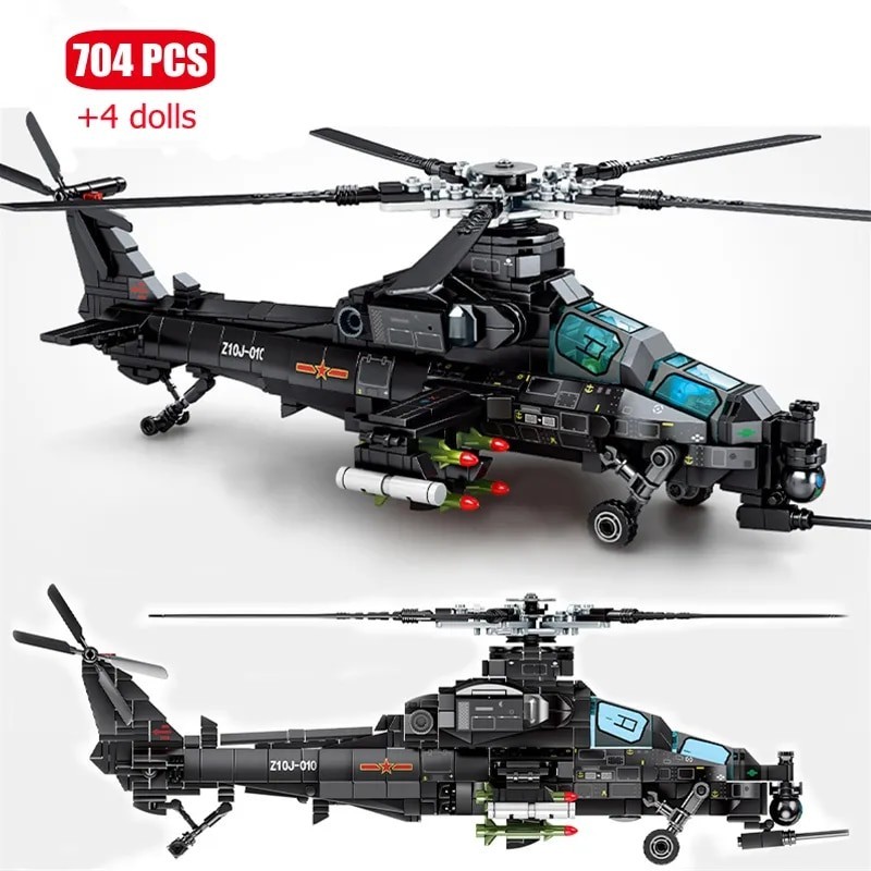 SEMBO 704PCS Military Helicopter Z-10 Model Building Blocks City SWAT Armed Aircraft Gunship Bricks 