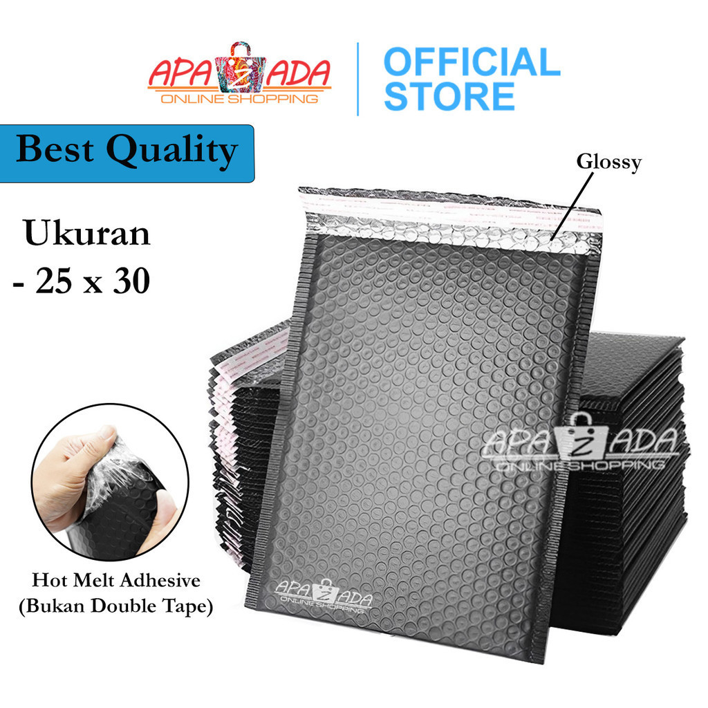 

Apazada Amplop Bubble Mailer Wrap Glossy 25x30 cm Hitam Premium Quality / Bubble Mailer Murah