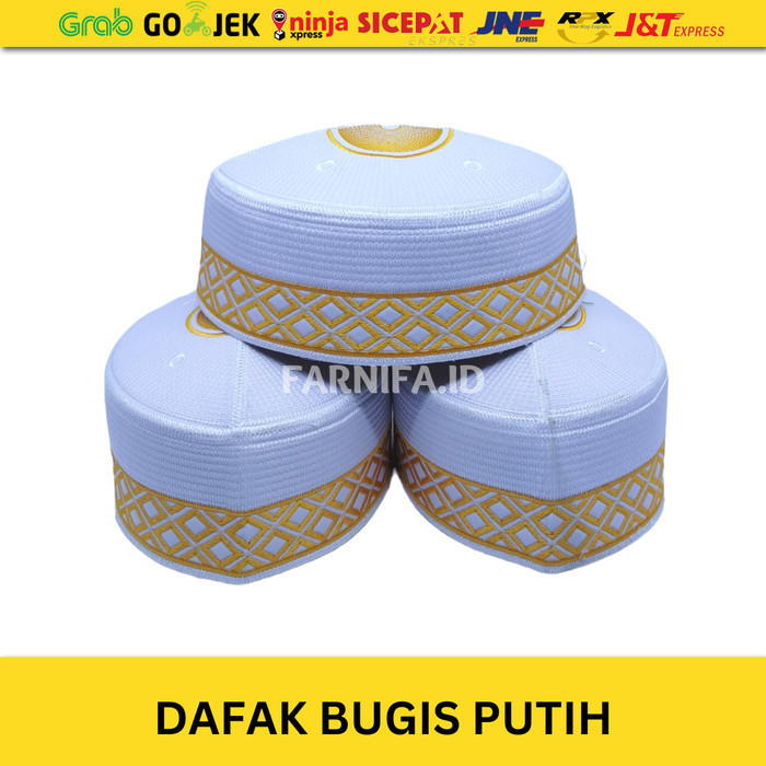 Peci Bugis Dafak Bugis Songkok Bugis Exclusive Kopiah Putih Emas - Putih, 5