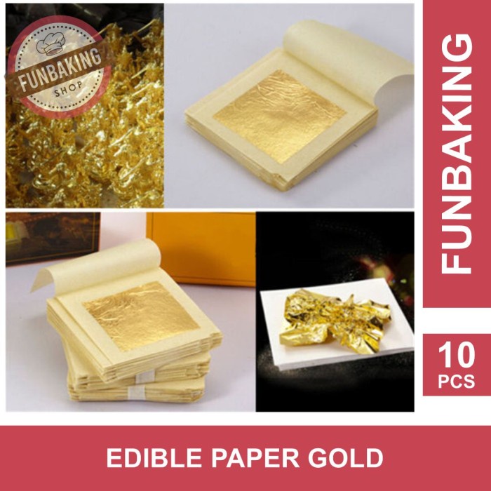 

FunBaking - 10Pcs GOLD EDIBLE LEAF SHEET KERTAS EMAS FOOD GRADE 24K