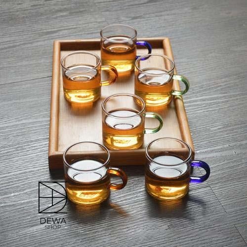 Borosilicate Mini Tea Cup 100ml Cangkir Gelas Teh Kecil Kaca Pegangan Warna Warni borosilikat