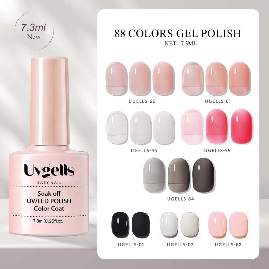 UV GELLS Nail Polish Gel Nail Color Warna Polos / UV / LED Soak off Nail Gel Polish / Kutek Halal / 