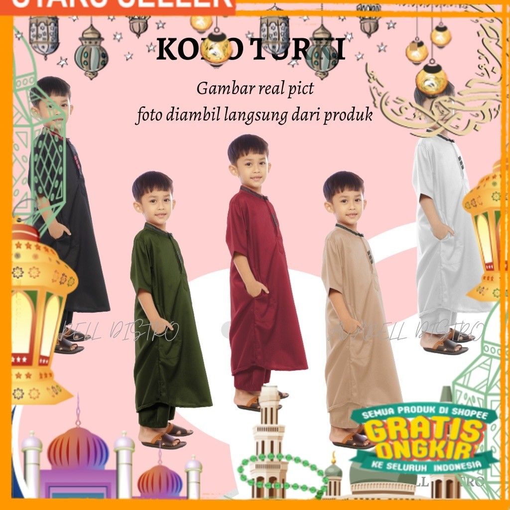 Baju Muslim Anak Laki Koko Setelan Jubah Stelan Gamis Pakaian Turki Stellashopie Bahan Toyobo/ Pink 