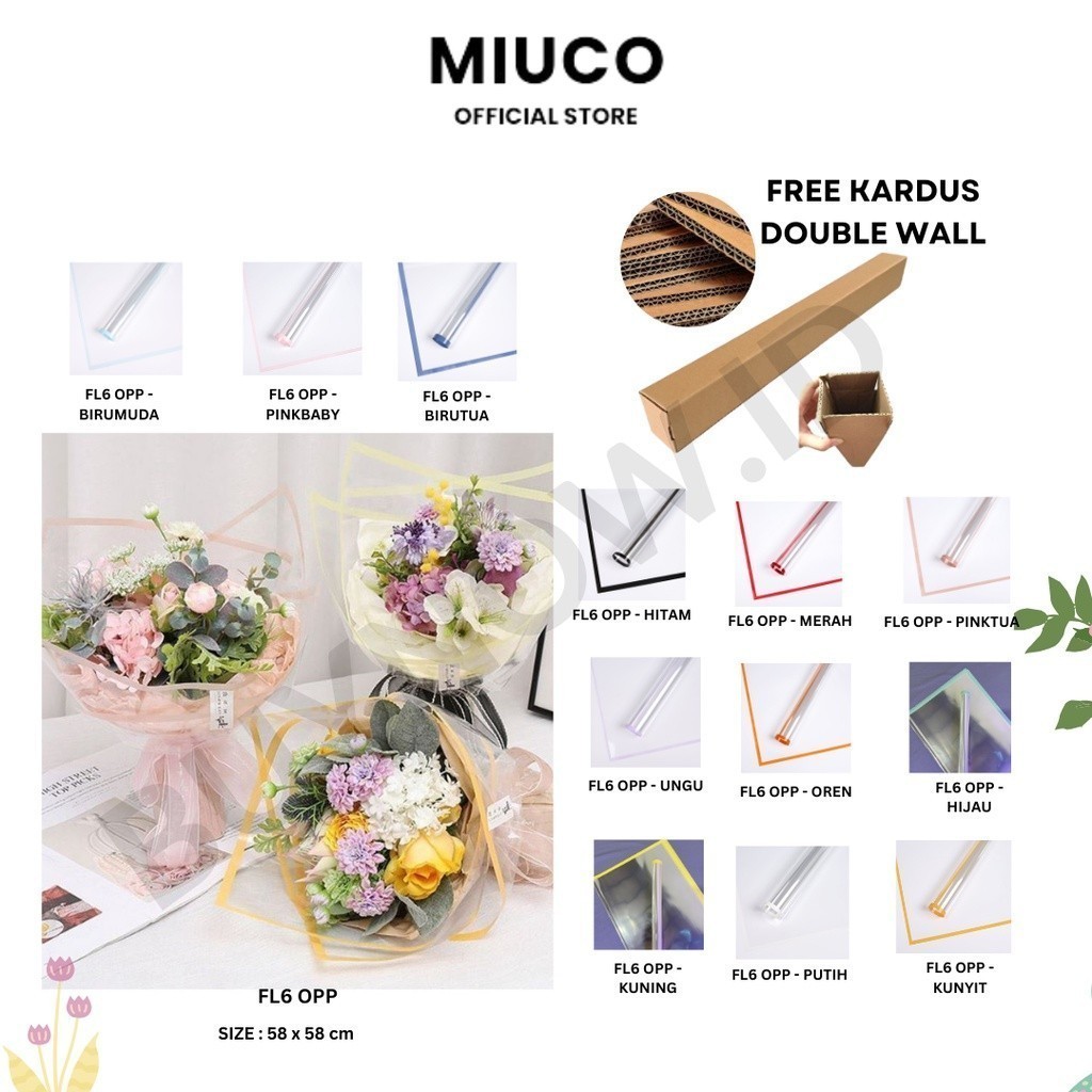 

MIUCO - FL6 OPP 5Lembar-Kertas Bunga Buket Transparan List WARNA / Kertas Buket Bunga Florist Cellophane