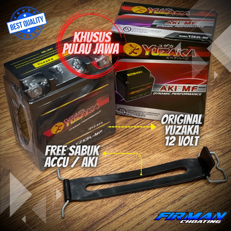 ACCU AKI YUZAKA 12 VOLT ( FREE SABUK AKI) RX KING NINJA R DLL (KHUSUS PULAU JAWA)