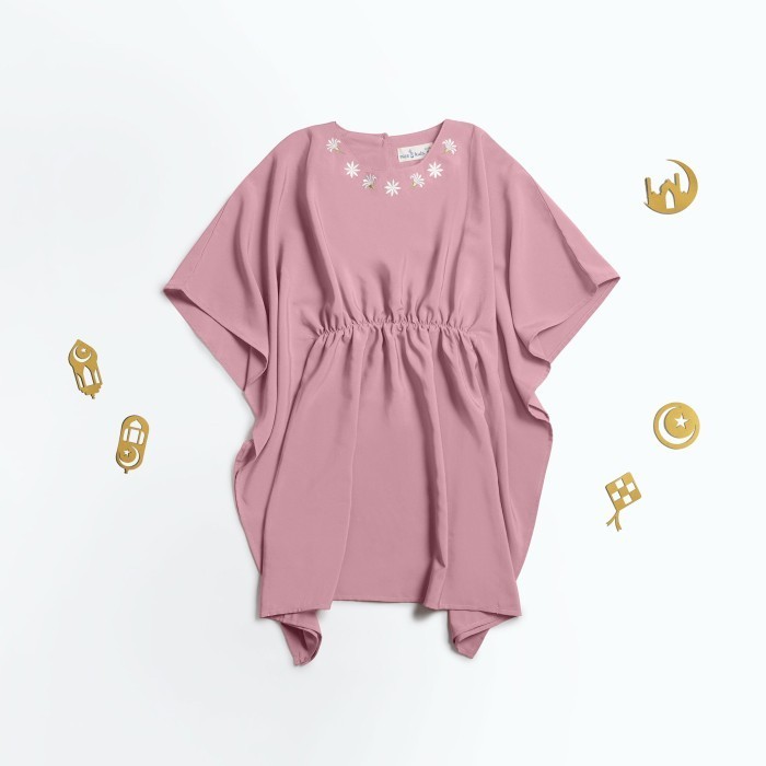 Nice Kids - Flower Kaftan Dress (Pakaian Muslim Anak 1-4 Tahun) - Mauve, 4 Tahun