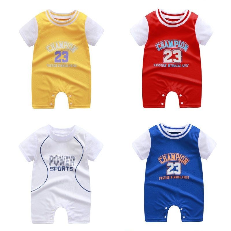 Baby summer thin clothing baby jumpsuit summer short sleeved boys and girls basketball suit baby bal