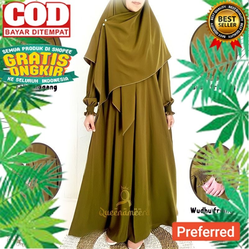 ABAYA QUEEN terbaru set Hijab Segi empat Syar'i 130×130 bahan Wolfis Grade A  Gamis Syar'i  Dress ca