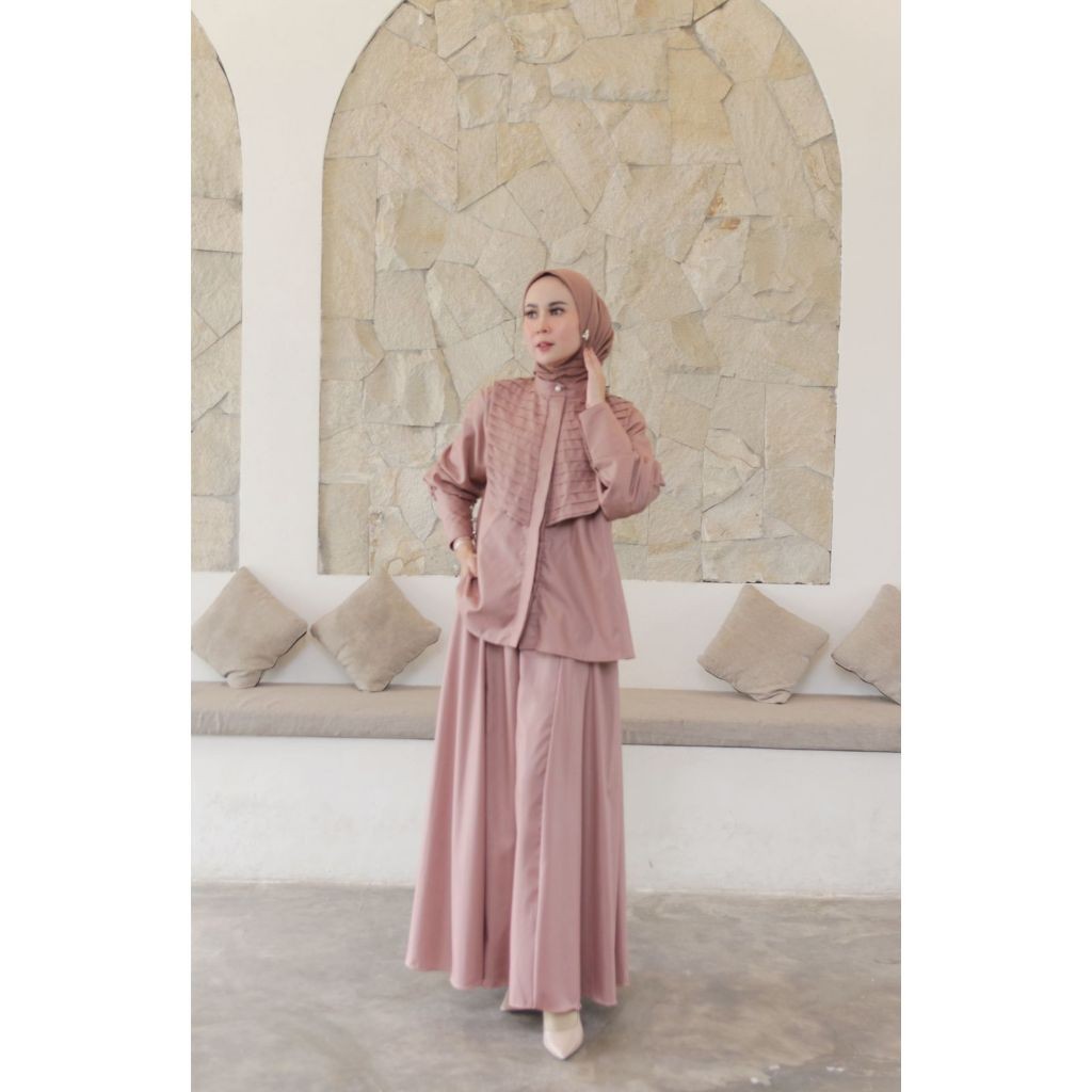 Terbaru atasan tunik wanita muslim set celana kulot jumbo premium pakaian kondangan pesta kerja kant