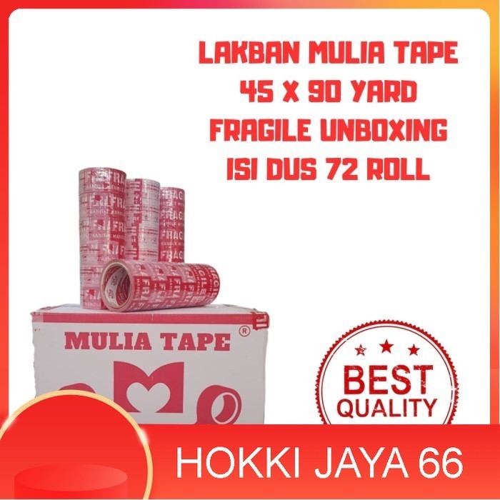 

Lakban Mulia Tape Ukuran 45mm X 90 Yard Fragile Unboxing Kemasan 1 Dus