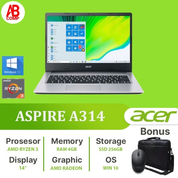 LAPTOP ACER ASPIRE 3 A314-22 AMD RYZEN 3-3250U RAM 4GB SSD 256GB