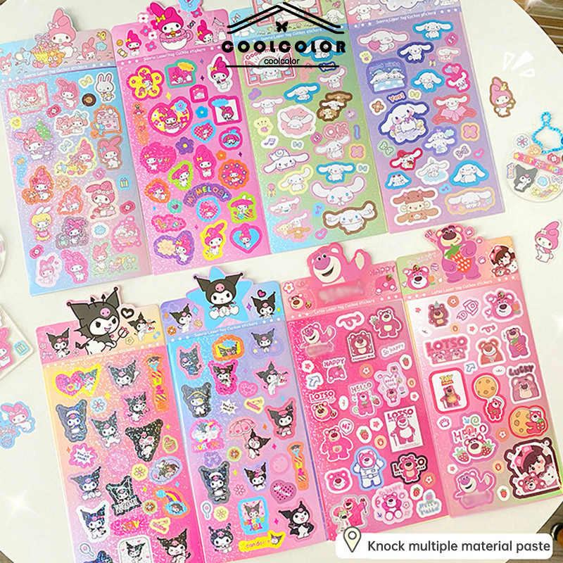 

COD❤️Stiker Sanrio Gaya Ins Stiker Buku Besar Tangan DIY Anak Stiker Laser Kartun-cl