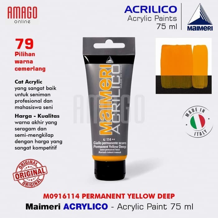 

MAIMERI Acrilico Acrylic Paint- Permanent Yellow Deep -75ml - M0916114