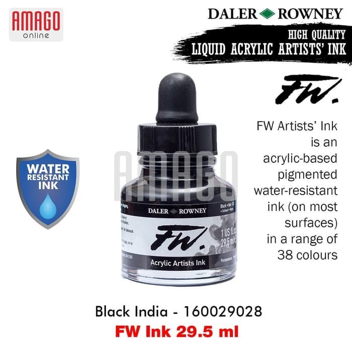 

DALER-ROWNEY - FW Ink 29.5 ml - Acrylic Artists Ink - Cat Akrilik - Black India - 160029028