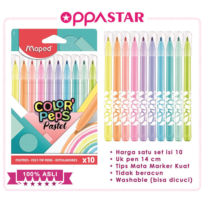 

Marker Maped Color Peps Pastel Spidol Warna Anak Non Toxic Set 10 /pak