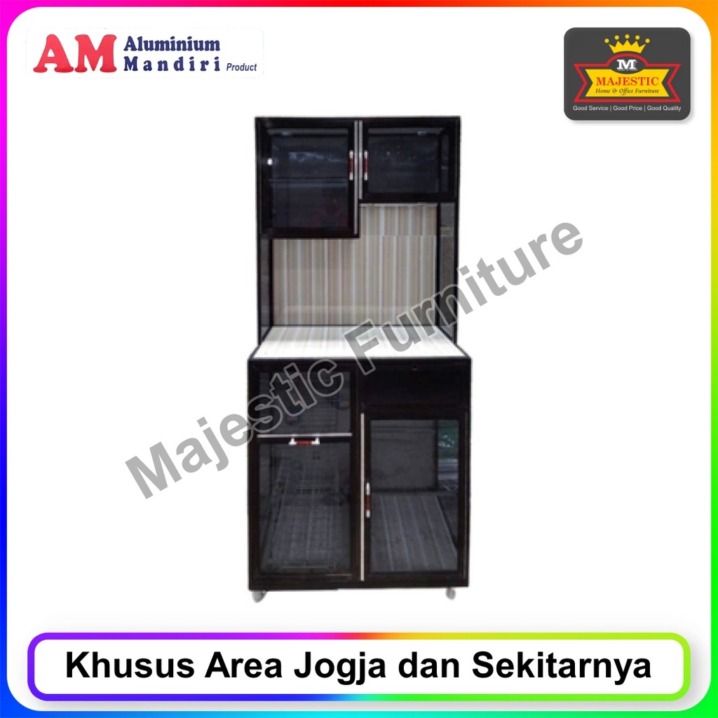 Rak Piring Alumunium Mandiri MJ 80 Coklat Roda + Rak Laci Riben (Jogja)