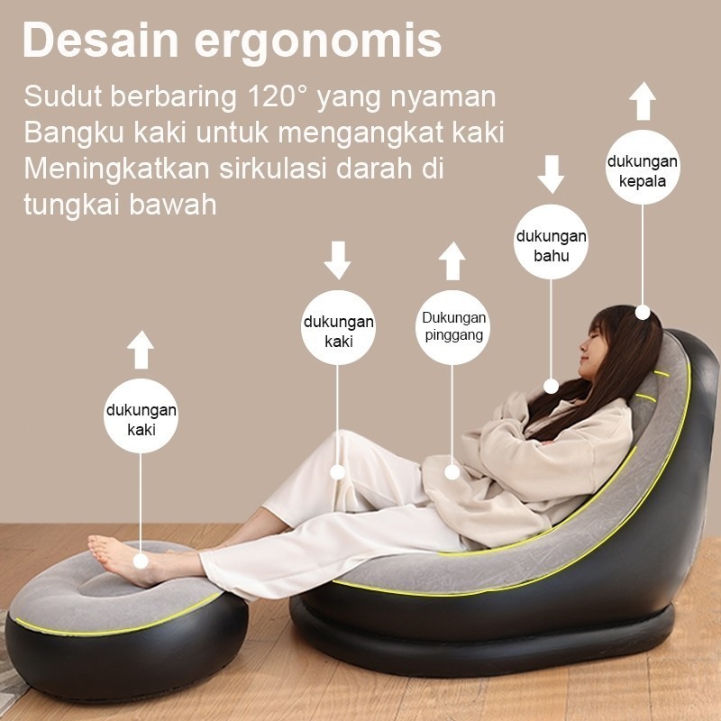 Sofa Angin Jumbo Sofa Santai Angin Portable Sofa Tiup Dengan Sandaran Kasur Angin Free Pompa Bed