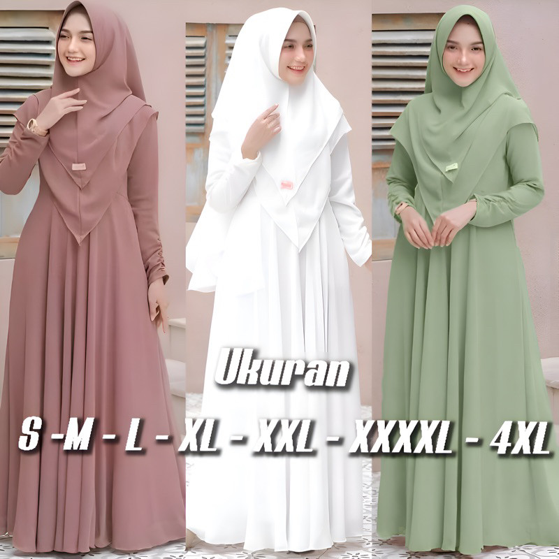 FD35RF GAMIS SYARI ADA 14 WRNA PLUS JILBAB 2 LAYER UKURAN M L XL XXL XXXL 4XL  SET KhIMAR MURAH BUSU