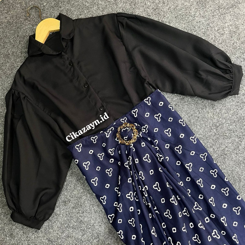 Oneset Rok Lilit Batik Jumputan | Setelan Kemeja dan Rok lilit Batik jumputan | Rok Lilit Batik Zize