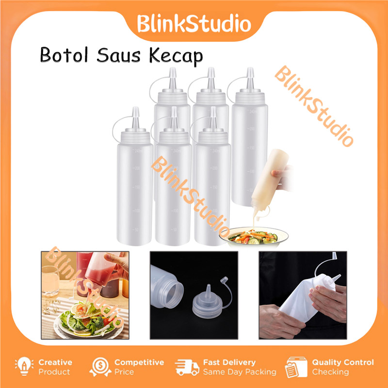 1 Pcs Botol Saus Plastik Kecap Dengan Angka Garis Putih Refillable /  Botol Saus Plastik Elastis