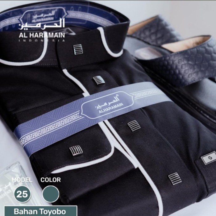 "V.NLN" -  PROMO GAMIS PRIA AL HARAMAIN + JUBAH HARAMAIN PREMIUM MANSET (25) TOYOBO - Hitam, 56/26