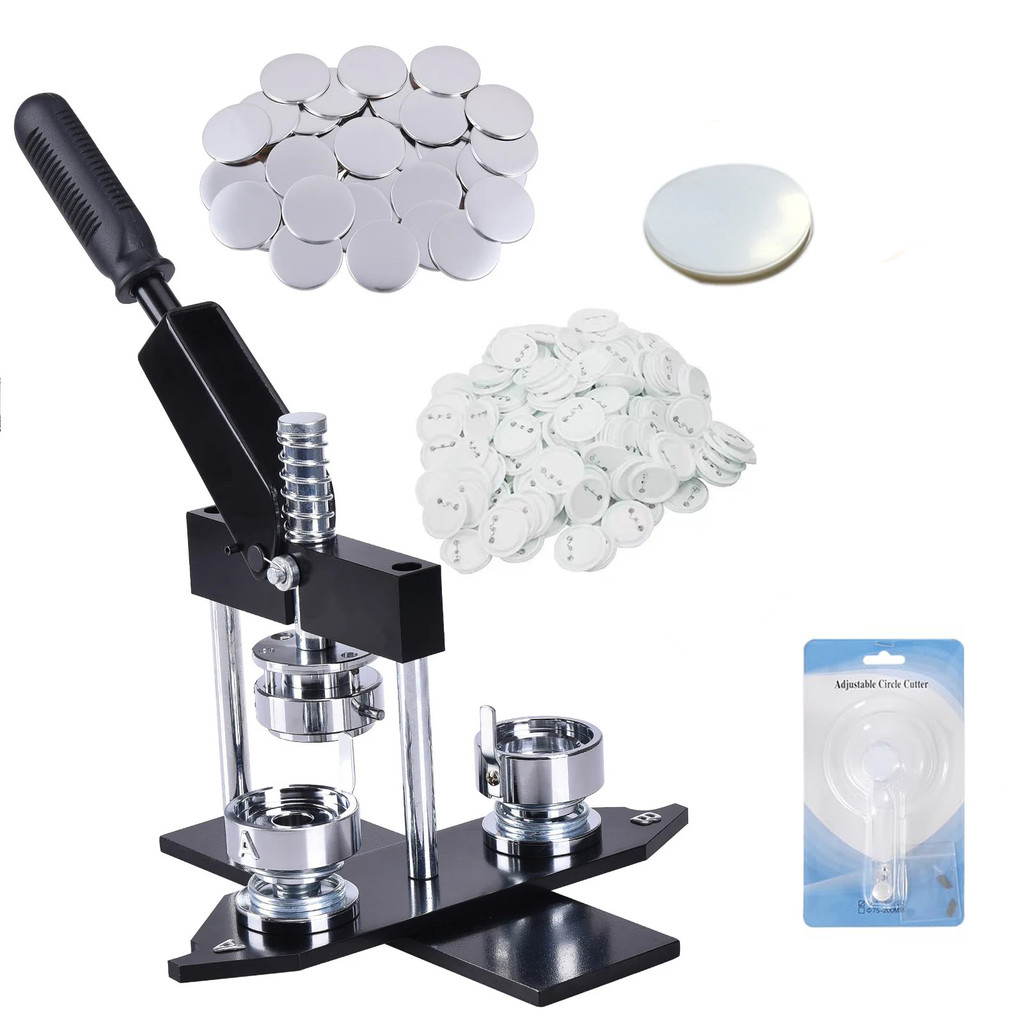 

Brand New Professional 25mm-75mm Badge Button Machine Including Metal Mold Hand-painted Paper Badge Supply Cutter and Blade