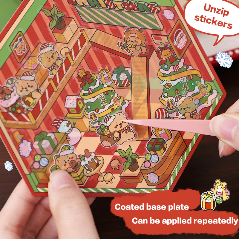 

1Set Cartoon Christmas 3D Stickers Cute DIY Scene Landscaping Decoration Stickers DIY Decor Scene Stacking Pasting Stickers