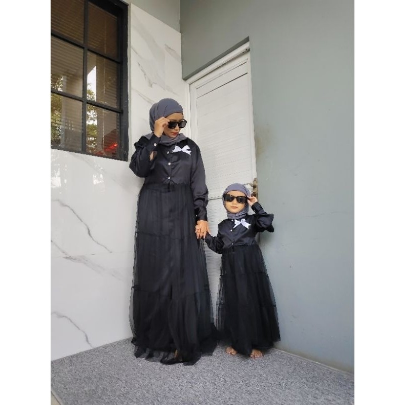 GAMIS COUPLE IBU DAN ANAK PEREMPUAN 1-9 TAHUN SATIN MIX TULLE PREMIUM