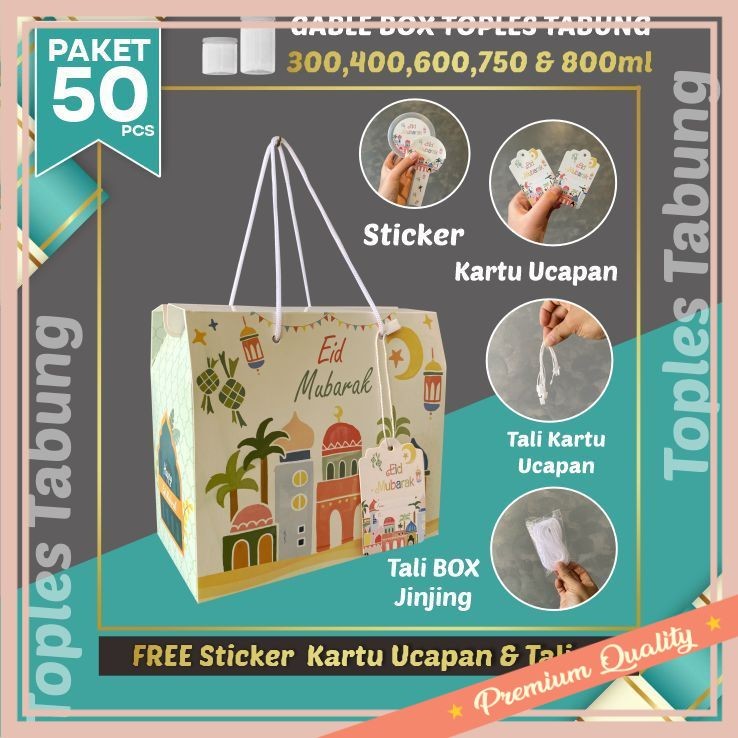 

Hampers Ramadhan Idul Fitri Kekinian Unik Murah Keren / 50pcs Gable Box Lebaran Tali jinjing / Box Hampers Kue Kering Idul Fitri Toples Tabung/ WHITE PINK (Paket 50pcs)