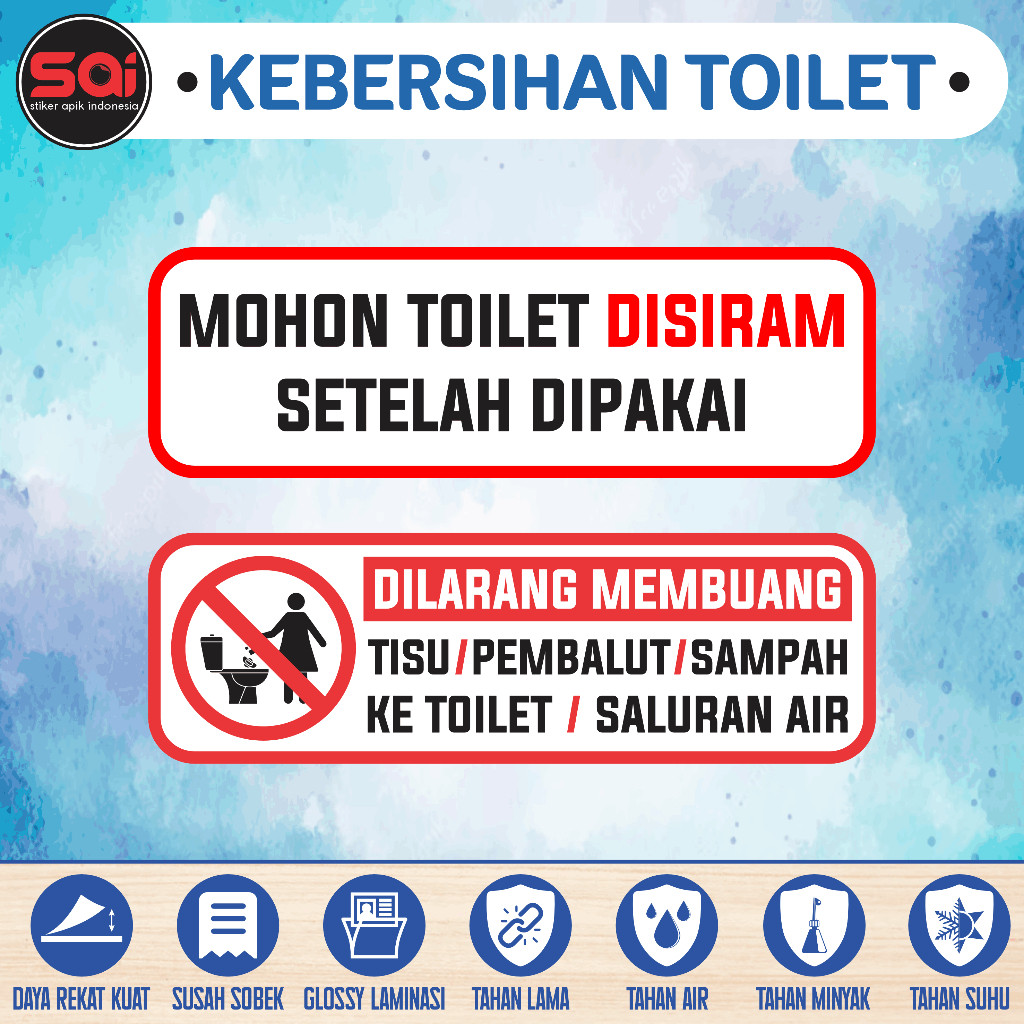 

STIKER VINYL KEBERSIHAN TOILET KECIL ANTI AIR LAMINASI GLOSSY