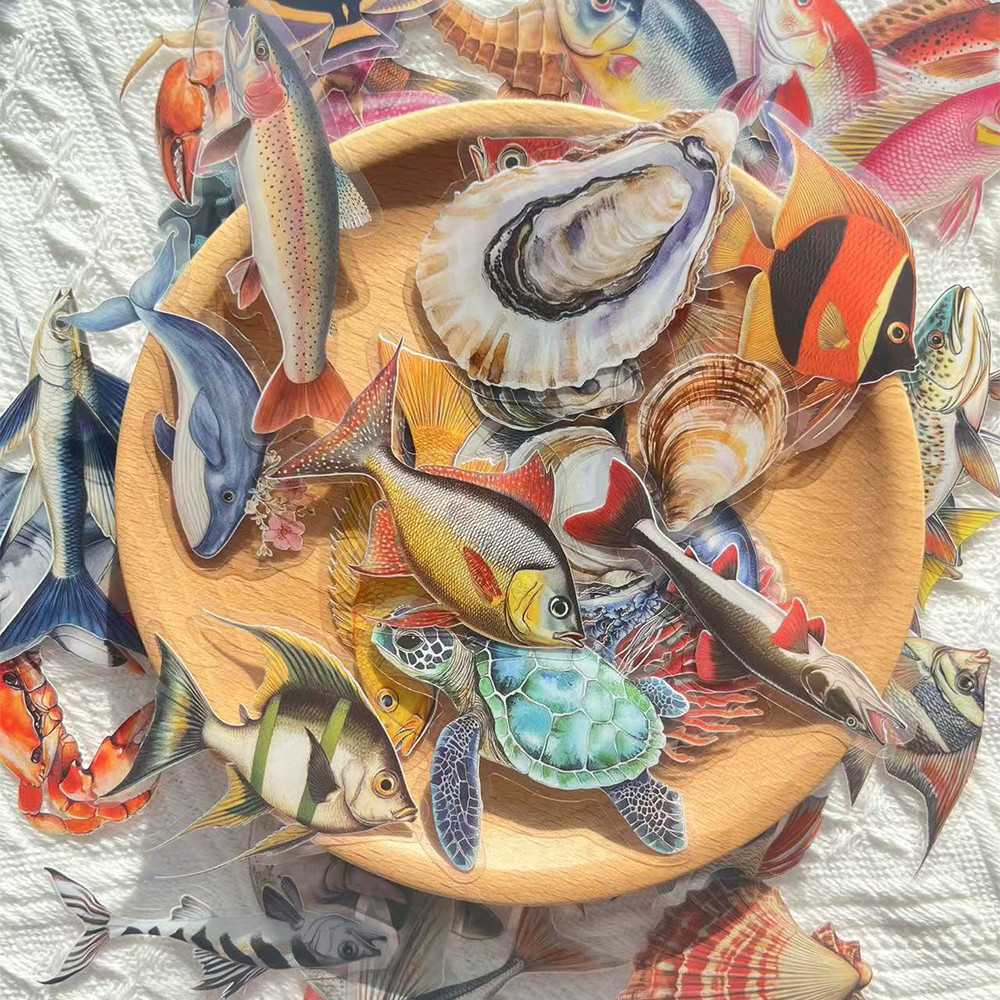 

50pcs sea life stickers shark jellyfish transparent decorative laptop scrapbook diary DIY guitar helmet waterproof stickers
