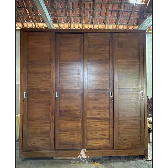 Lemari Pakaian Jati  Lemari Pakaian 4 Sleding  Lemari Pakaian Jumbo Lemari Pakaian Kayu Jati