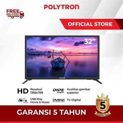 LED TV POLYTRON 32" 32V1853 32 INCH USB HD HDMI DIGITAL TV