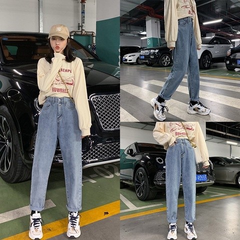 ​Celana Jeans Biru Muda Korea - Pinggang Tinggi - Longgar​