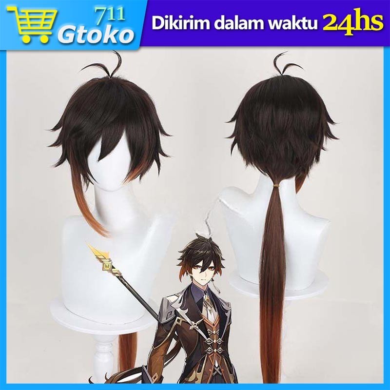 Wig Zhongli Cosplay Rambut Palsu Genshin Impact Pesta