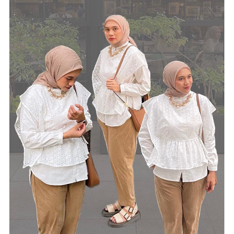 Atasan kemeja hitam putih one set rompi cotton poplin bordir ELISE SET by @ateera.id Terbaru