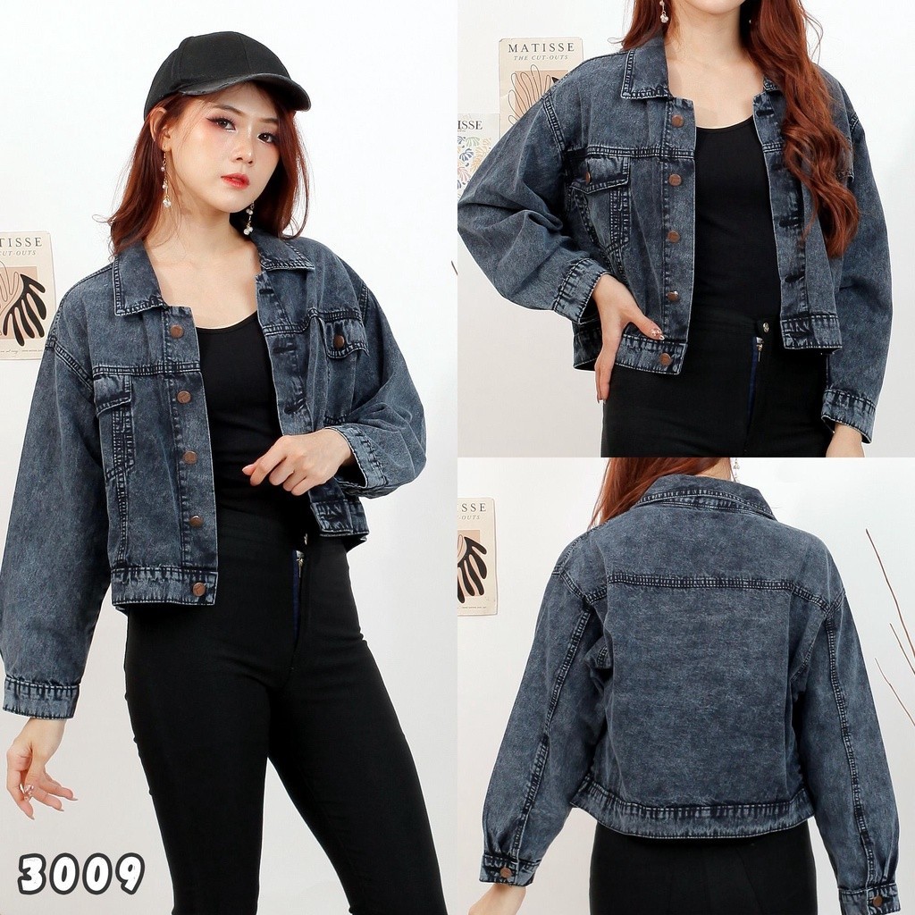 [3 WARNA] Jaket Jeans Denim Wanita Crop C Modis Trendy Fashionable ALL SIZE jins ukuran besar jumbo 
