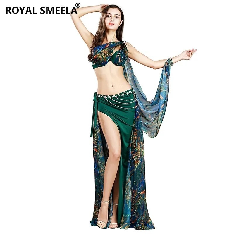 Professional belly dance costumes Sexy Printed Belly dancing bra+skirt+waist chain+armbands belly da